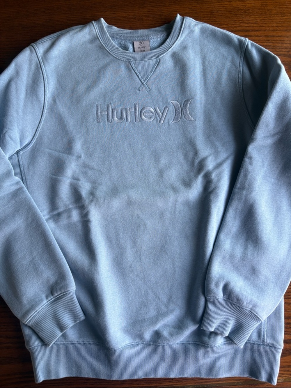 Hurley Roomy  Men’s Pale Blue Embroidered Logo Crewneck Sweatshirt EUC